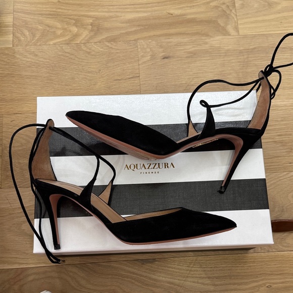 Aquazzura Very Matilde 85mm Black Suede Pumps Size 37.5 - Picture 8 of 11